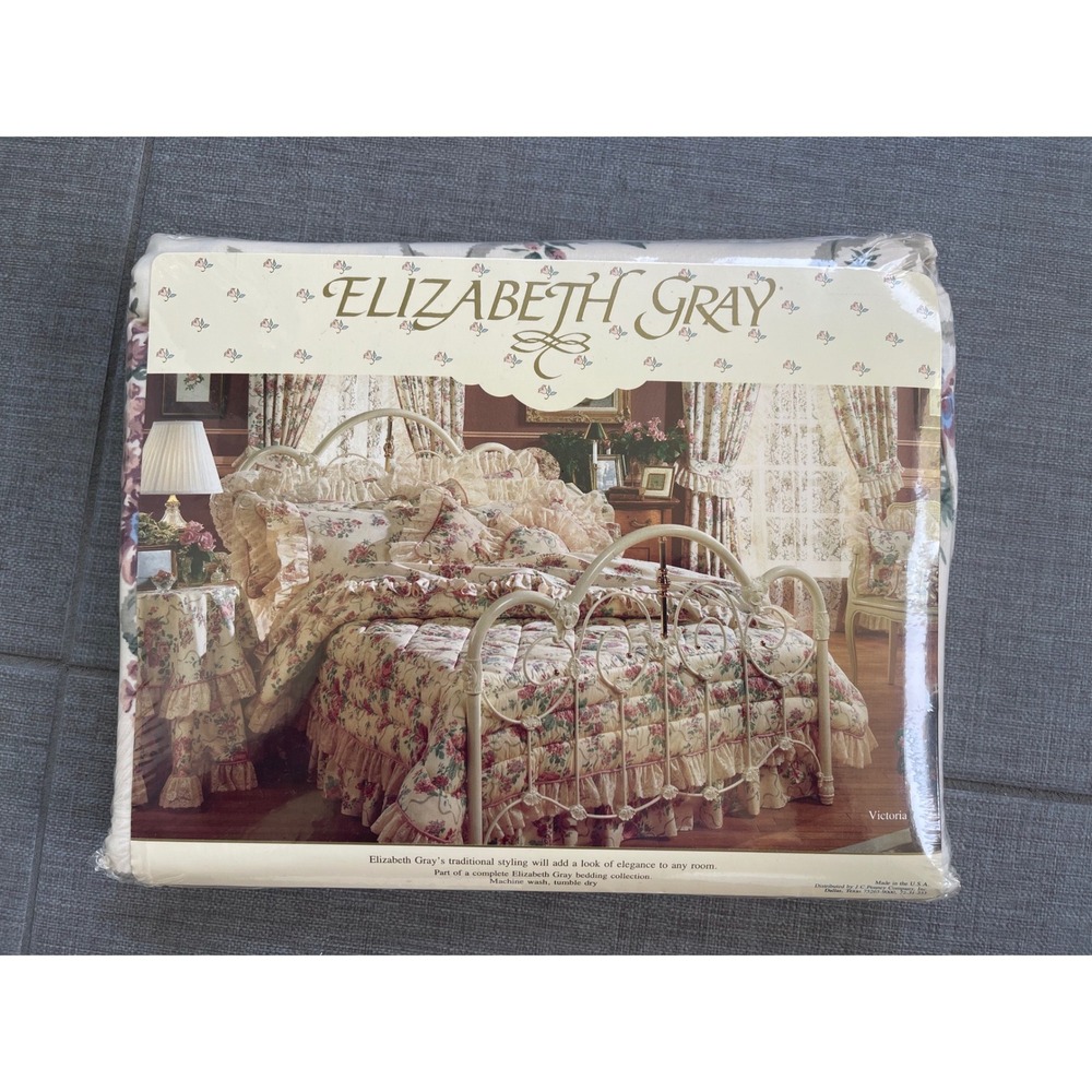 Vintage Elizabeth Gray Victoria Floral Full Flat & Fitted Sheet Set NEW Cottage - Picture 6 of 8